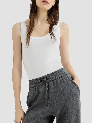 Brunello Cucinelli Women's Stretch Cotton Ribbed Jersey Top with Monili - White | Thumbnail 4 Brunello Cucinelli Women's Stretch Cotton Ribbed Jersey Top with Monili - White | Thumbnail 4