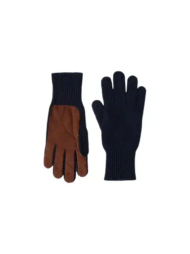 Brunello Cucinelli Men's Cashmere Knit Gloves with Suede Palm - Navy Blue | Thumbnail 1 Brunello Cucinelli Men's Cashmere Knit Gloves with Suede Palm - Navy Blue | Thumbnail 1