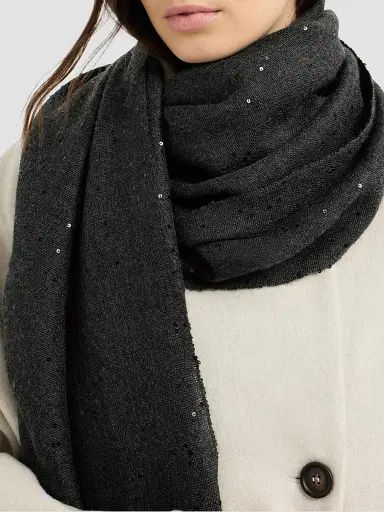 Brunello Cucinelli Women's Cashmere and Silk Diamond Yarn Scarf - Lignite Grey | Thumbnail 4 Brunello Cucinelli Women's Cashmere and Silk Diamond Yarn Scarf - Lignite Grey | Thumbnail 4