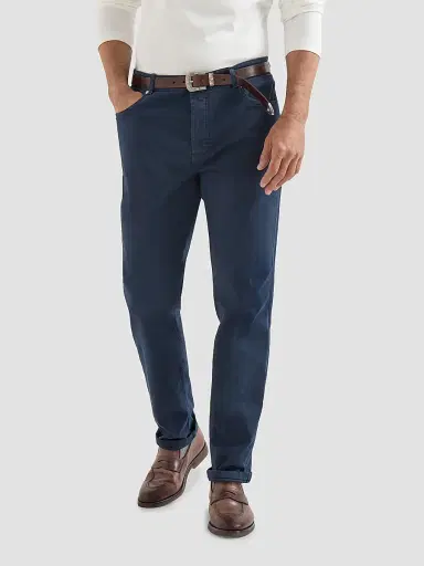 Brunello Cucinelli Men's Lightweight Denim Traditional Fit Five-Pocket Jeans - Navy Blue | Thumbnail 2 Brunello Cucinelli Men's Lightweight Denim Traditional Fit Five-Pocket Jeans - Navy Blue | Thumbnail 2