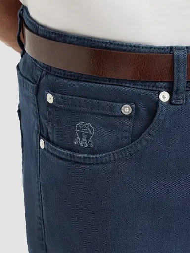 Brunello Cucinelli Men's Lightweight Denim Traditional Fit Five-Pocket Jeans - Navy Blue | Thumbnail 4 Brunello Cucinelli Men's Lightweight Denim Traditional Fit Five-Pocket Jeans - Navy Blue | Thumbnail 4