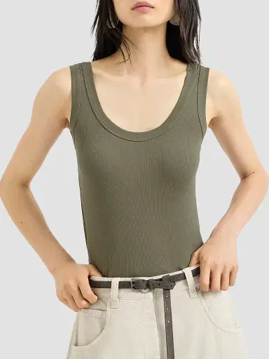 Brunello Cucinelli Women's Stretch Cotton Ribbed Jersey Top with Monili - Origano | Thumbnail 3 Brunello Cucinelli Women's Stretch Cotton Ribbed Jersey Top with Monili - Origano | Thumbnail 3