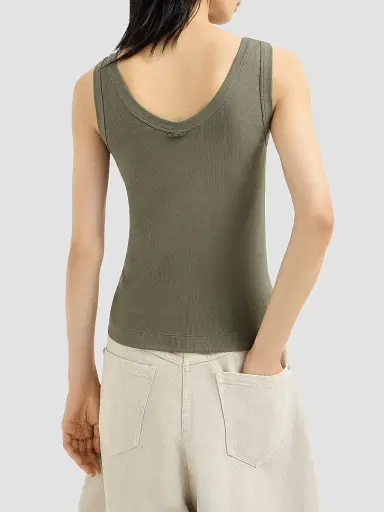 Brunello Cucinelli Women's Stretch Cotton Ribbed Jersey Top with Monili - Origano | Thumbnail 4 Brunello Cucinelli Women's Stretch Cotton Ribbed Jersey Top with Monili - Origano | Thumbnail 4