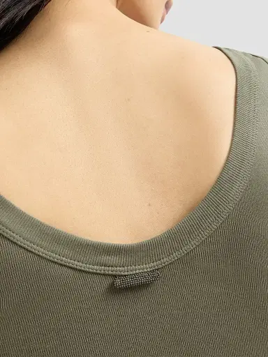 Brunello Cucinelli Women's Stretch Cotton Ribbed Jersey Top with Monili - Origano | Thumbnail 6 Brunello Cucinelli Women's Stretch Cotton Ribbed Jersey Top with Monili - Origano | Thumbnail 6