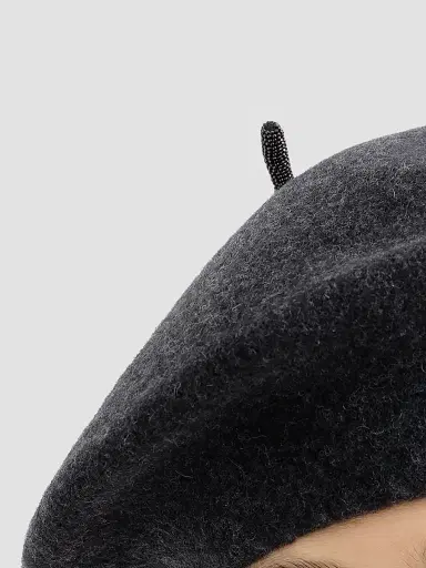Brunello Cucinelli Women's Wool Beret Hat with Precious Detail - Lignite Grey | Thumbnail 3 Brunello Cucinelli Women's Wool Beret Hat with Precious Detail - Lignite Grey | Thumbnail 3