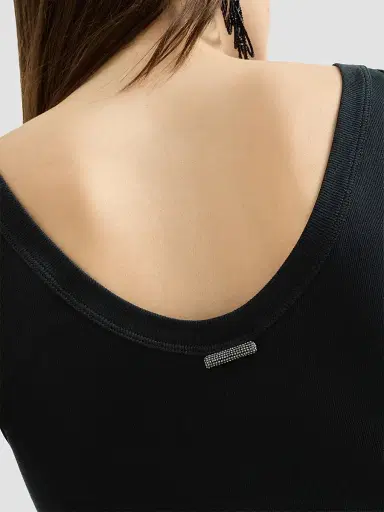 Brunello Cucinelli Women's Stretch Cotton Ribbed Jersey Top with Monili - Black - Size XXXXL | Thumbnail 5 Brunello Cucinelli Women's Stretch Cotton Ribbed Jersey Top with Monili - Black - Size XXXXL | Thumbnail 5