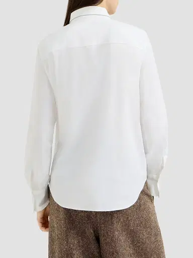 Brunello Cucinelli Women's Stretch Cotton Poplin Shirt with Shiny Collar - White | Thumbnail 3 Brunello Cucinelli Women's Stretch Cotton Poplin Shirt with Shiny Collar - White | Thumbnail 3
