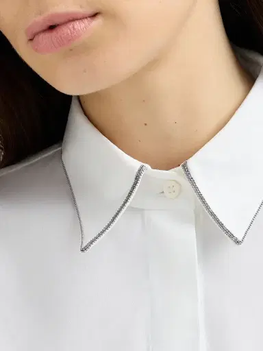 Brunello Cucinelli Women's Stretch Cotton Poplin Shirt with Shiny Collar - White | Thumbnail 5 Brunello Cucinelli Women's Stretch Cotton Poplin Shirt with Shiny Collar - White | Thumbnail 5