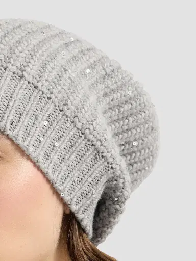 Brunello Cucinelli Women's Cashmere and Silk Diamond Yarn Knit Beanie - Pebble | Thumbnail 3 Brunello Cucinelli Women's Cashmere and Silk Diamond Yarn Knit Beanie - Pebble | Thumbnail 3
