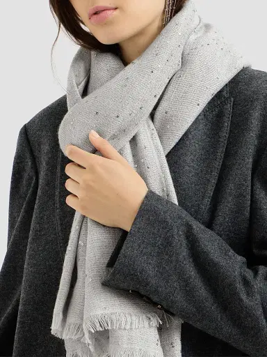 Brunello Cucinelli Women's Cashmere and Silk Diamond Yarn Scarf - Light Grey | Thumbnail 4 Brunello Cucinelli Women's Cashmere and Silk Diamond Yarn Scarf - Light Grey | Thumbnail 4