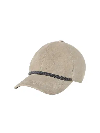 Brunello Cucinelli Women's Suede Baseball Cap with Shiny Band - Light Beige | Thumbnail 1 Brunello Cucinelli Women's Suede Baseball Cap with Shiny Band - Light Beige | Thumbnail 1