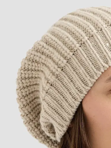 Brunello Cucinelli Women's Cashmere and Silk Diamond Yarn Knit Beanie - Beige | Thumbnail 3 Brunello Cucinelli Women's Cashmere and Silk Diamond Yarn Knit Beanie - Beige | Thumbnail 3