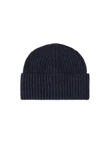Brunello Cucinelli Men's Cashmere English Rib Knit Beanie - Navy Blue | Thumbnail 1 Brunello Cucinelli Men's Cashmere English Rib Knit Beanie - Navy Blue | Thumbnail 1