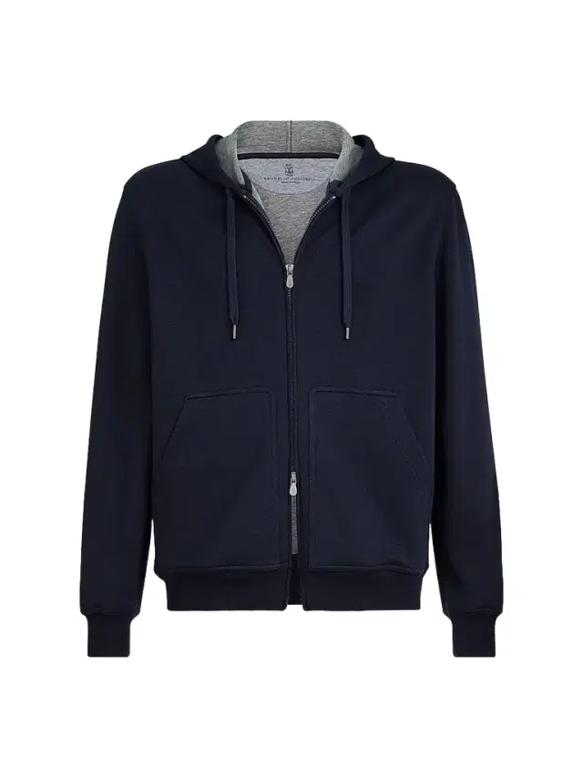 Men's Cotton, Cashmere and Silk French Terry Double Cloth Hooded Sweatshirt - Cobalt Men's Cotton, Cashmere and Silk French Terry Double Cloth Hooded Sweatshirt - Cobalt