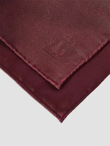 Brunello Cucinelli Men's Silk Pocket Square with Printed Logo - Red | Thumbnail 2 Brunello Cucinelli Men's Silk Pocket Square with Printed Logo - Red | Thumbnail 2