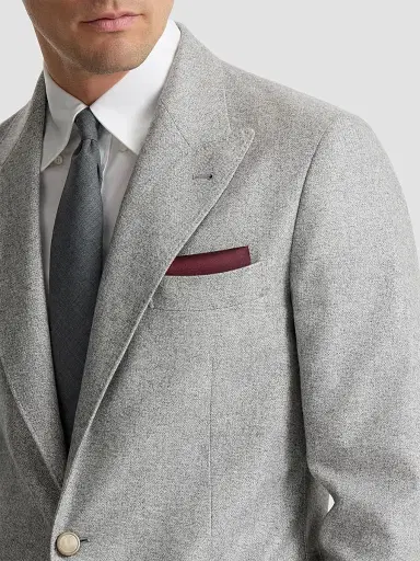 Brunello Cucinelli Men's Silk Pocket Square with Printed Logo - Red | Thumbnail 3 Brunello Cucinelli Men's Silk Pocket Square with Printed Logo - Red | Thumbnail 3