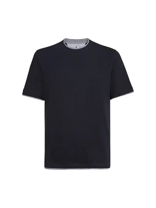 Men's Cotton Jersey Crewneck T-Shirt with Faux Layering - Cobalt Men's Cotton Jersey Crewneck T-Shirt with Faux Layering - Cobalt