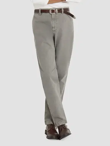 Brunello Cucinelli Men's Garment-Dyed Trousers in Peached Cotton Gabardine - Grey | Thumbnail 2 Brunello Cucinelli Men's Garment-Dyed Trousers in Peached Cotton Gabardine - Grey | Thumbnail 2