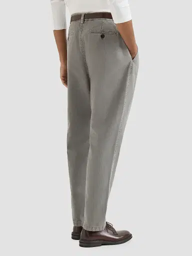 Brunello Cucinelli Men's Garment-Dyed Trousers in Peached Cotton Gabardine - Grey | Thumbnail 4 Brunello Cucinelli Men's Garment-Dyed Trousers in Peached Cotton Gabardine - Grey | Thumbnail 4