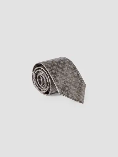 Brunello Cucinelli Men's Silk Tie with Geometric Floral Pattern - Grey | Thumbnail 3 Brunello Cucinelli Men's Silk Tie with Geometric Floral Pattern - Grey | Thumbnail 3