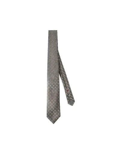 Brunello Cucinelli Men's Silk Tie with Geometric Floral Pattern - Grey | Thumbnail 1 Brunello Cucinelli Men's Silk Tie with Geometric Floral Pattern - Grey | Thumbnail 1