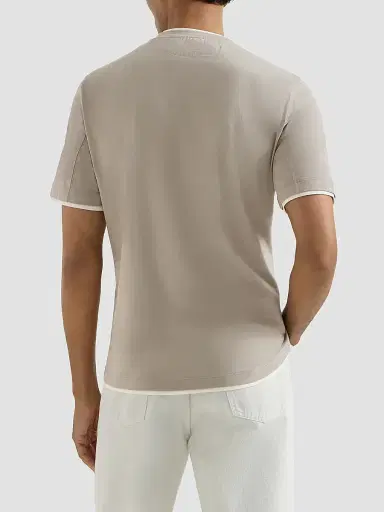 Brunello Cucinelli Men's Cotton Jersey Crewneck T-Shirt with Faux Layering - Light Brown | Thumbnail 3 Brunello Cucinelli Men's Cotton Jersey Crewneck T-Shirt with Faux Layering - Light Brown | Thumbnail 3