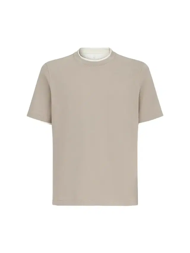 Men's Cotton Jersey Crewneck T-Shirt with Faux Layering - Light Brown Men's Cotton Jersey Crewneck T-Shirt with Faux Layering - Light Brown