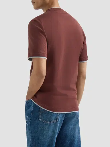 Brunello Cucinelli Men's Cotton Jersey Crewneck T-Shirt with Faux Layering - Red | Thumbnail 3 Brunello Cucinelli Men's Cotton Jersey Crewneck T-Shirt with Faux Layering - Red | Thumbnail 3