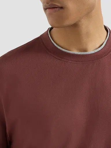 Brunello Cucinelli Men's Cotton Jersey Crewneck T-Shirt with Faux Layering - Red | Thumbnail 5 Brunello Cucinelli Men's Cotton Jersey Crewneck T-Shirt with Faux Layering - Red | Thumbnail 5