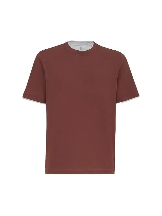 Men's Cotton Jersey Crewneck T-Shirt with Faux Layering - Red Men's Cotton Jersey Crewneck T-Shirt with Faux Layering - Red