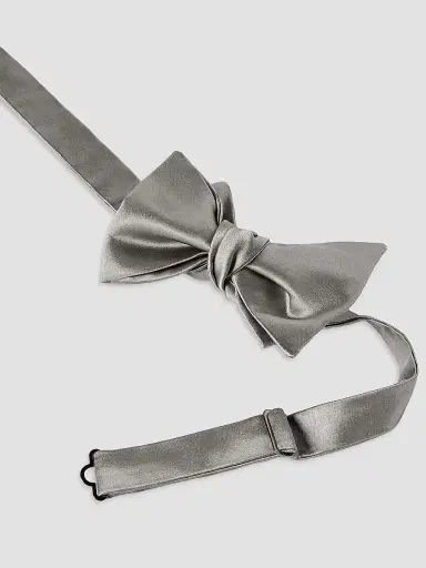 Brunello Cucinelli Men's Cotton and Silk Satin Bow Tie - Grey | Thumbnail 2 Brunello Cucinelli Men's Cotton and Silk Satin Bow Tie - Grey | Thumbnail 2