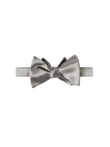 Brunello Cucinelli Men's Cotton and Silk Satin Bow Tie - Grey | Thumbnail 1 Brunello Cucinelli Men's Cotton and Silk Satin Bow Tie - Grey | Thumbnail 1