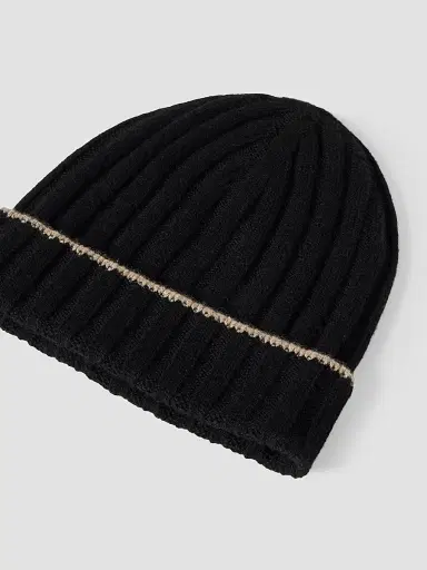 Brunello Cucinelli Men's Cashmere Rib Knit Beanie - Black | Thumbnail 2 Brunello Cucinelli Men's Cashmere Rib Knit Beanie - Black | Thumbnail 2