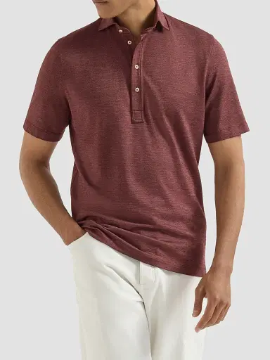 Brunello Cucinelli Men's Virgin Wool, Silk and Cotton Piqué Polo Shirt - Burgundy - Size XXXXL | Thumbnail 2 Brunello Cucinelli Men's Virgin Wool, Silk and Cotton Piqué Polo Shirt - Burgundy - Size XXXXL | Thumbnail 2