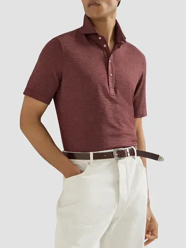 Brunello Cucinelli Men's Virgin Wool, Silk and Cotton Piqué Polo Shirt - Burgundy - Size XXXXL | Thumbnail 4 Brunello Cucinelli Men's Virgin Wool, Silk and Cotton Piqué Polo Shirt - Burgundy - Size XXXXL | Thumbnail 4