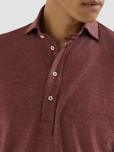 Brunello Cucinelli Men's Virgin Wool, Silk and Cotton Piqué Polo Shirt - Burgundy - Size XXXXL | Thumbnail 5 Brunello Cucinelli Men's Virgin Wool, Silk and Cotton Piqué Polo Shirt - Burgundy - Size XXXXL | Thumbnail 5