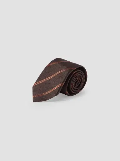 Brunello Cucinelli Men's Striped Silk Tie - Rust Brown | Thumbnail 2 Brunello Cucinelli Men's Striped Silk Tie - Rust Brown | Thumbnail 2