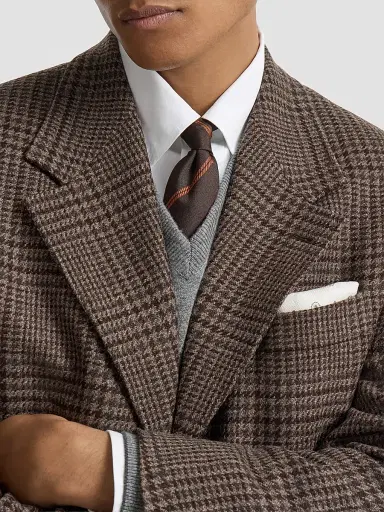 Brunello Cucinelli Men's Striped Silk Tie - Rust Brown | Thumbnail 3 Brunello Cucinelli Men's Striped Silk Tie - Rust Brown | Thumbnail 3