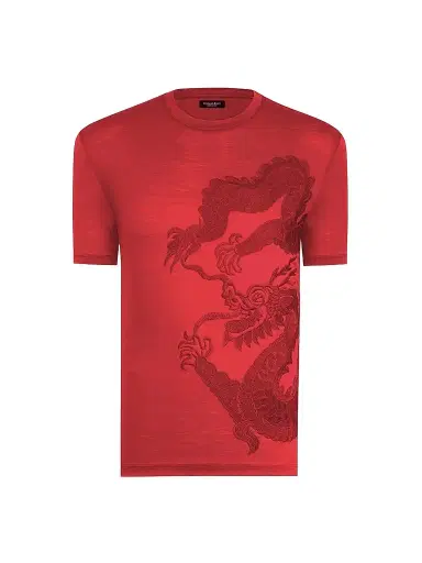 Stefano Ricci Men's Dragon Embroidered Design T-Shirt | Thumbnail 1 Stefano Ricci Men's Dragon Embroidered Design T-Shirt | Thumbnail 1