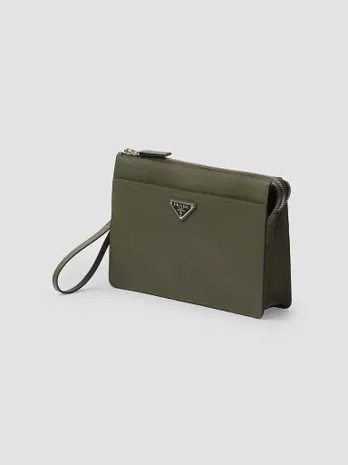 Prada Men's Saffiano Leather Pouch - Green | Thumbnail 4 Prada Men's Saffiano Leather Pouch - Green | Thumbnail 4