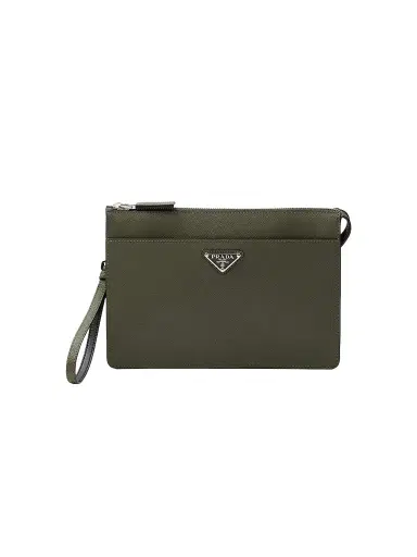 Prada Men's Saffiano Leather Pouch - Green | Thumbnail 1 Prada Men's Saffiano Leather Pouch - Green | Thumbnail 1