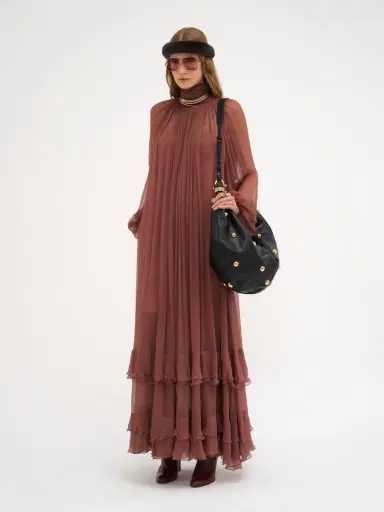 Chloé Gathered long dress in silk mousseline | Thumbnail 4 Chloé Gathered long dress in silk mousseline | Thumbnail 4