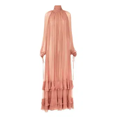 Chloé Gathered long dress in silk mousseline | Thumbnail 1 Chloé Gathered long dress in silk mousseline | Thumbnail 1