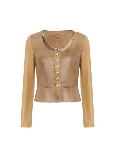 Chloé Scoop-neck cinched jacket in leather | Thumbnail 1 Chloé Scoop-neck cinched jacket in leather | Thumbnail 1