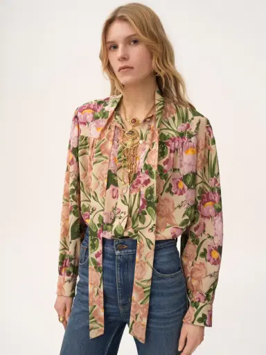 Chloé Maxi gathered lavallière blouse in crêpe de chine | Thumbnail 4 Chloé Maxi gathered lavallière blouse in crêpe de chine | Thumbnail 4