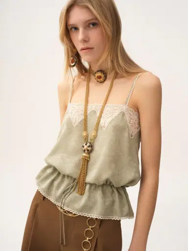 Chloé Drawstring camisole top in silk jacquard & lace | Thumbnail 4 Chloé Drawstring camisole top in silk jacquard & lace | Thumbnail 4