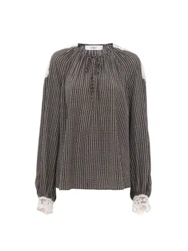 Chloé Open-neck top in crêpe de chine & lace | Thumbnail 2 Chloé Open-neck top in crêpe de chine & lace | Thumbnail 2