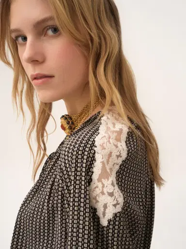 Chloé Open-neck top in crêpe de chine & lace | Thumbnail 6 Chloé Open-neck top in crêpe de chine & lace | Thumbnail 6