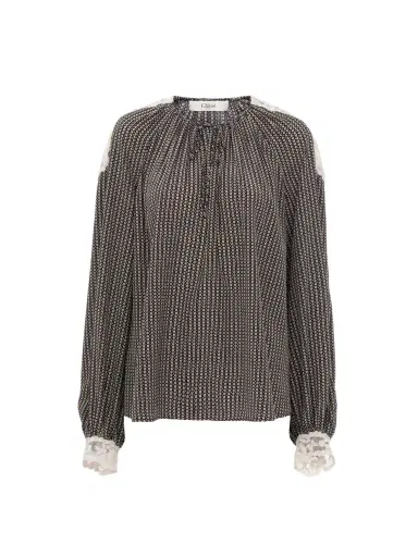 Chloé Open-neck top in crêpe de chine & lace | Thumbnail 1 Chloé Open-neck top in crêpe de chine & lace | Thumbnail 1