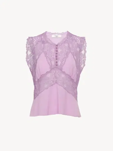 Chloé V-neck top in crêpe de chine & lace | Thumbnail 2 Chloé V-neck top in crêpe de chine & lace | Thumbnail 2